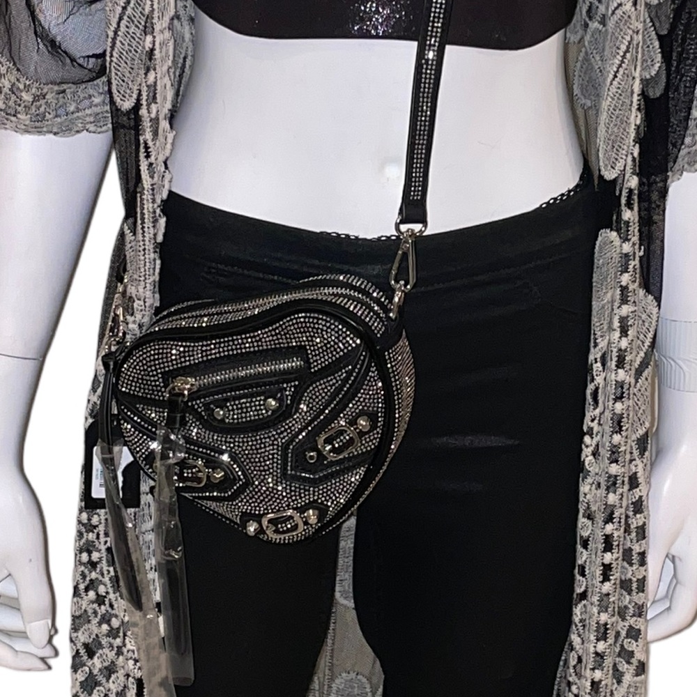 AKIRA Rhinestone Studded Heart Shaped X-body Bag - NWT - Picture 2 of 3